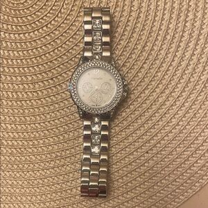 Faux Silver Watch with Crystal Accents
